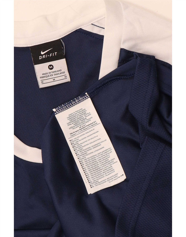 Nike Mens Dri Fit Top Long Sleeve Medium Navy Blue Colourblock Polyester