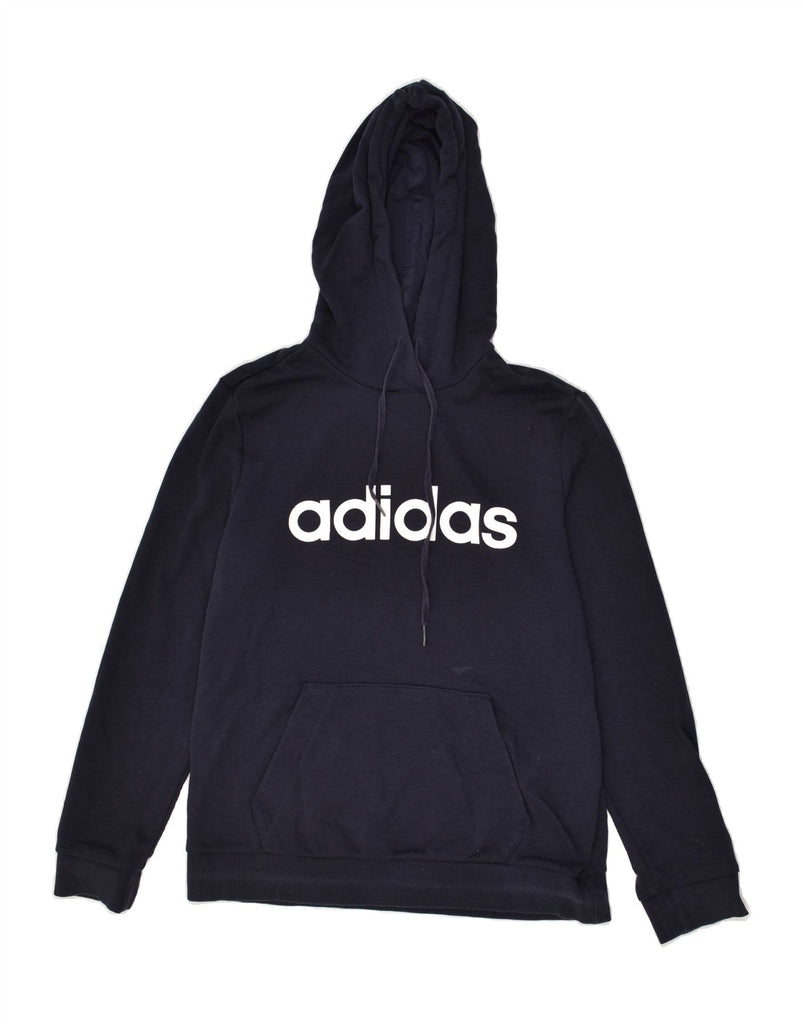 ADIDAS Womens Graphic Hoodie Jumper UK 12/14 Medium Navy Blue Cotton | Vintage Adidas | Thrift | Second-Hand Adidas | Used Clothing | Messina Hembry 