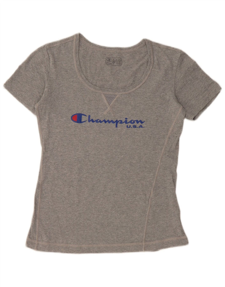 CHAMPION Womens Graphic T-Shirt Top UK 12 Medium Grey