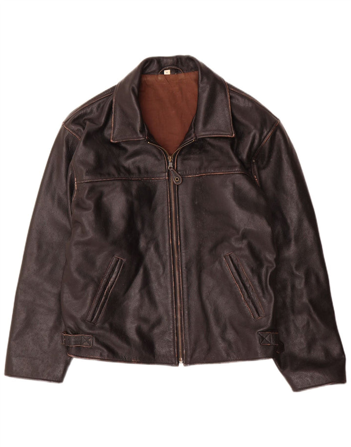 Vintage Mens Leather Jacket IT 48 Medium Brown Leather