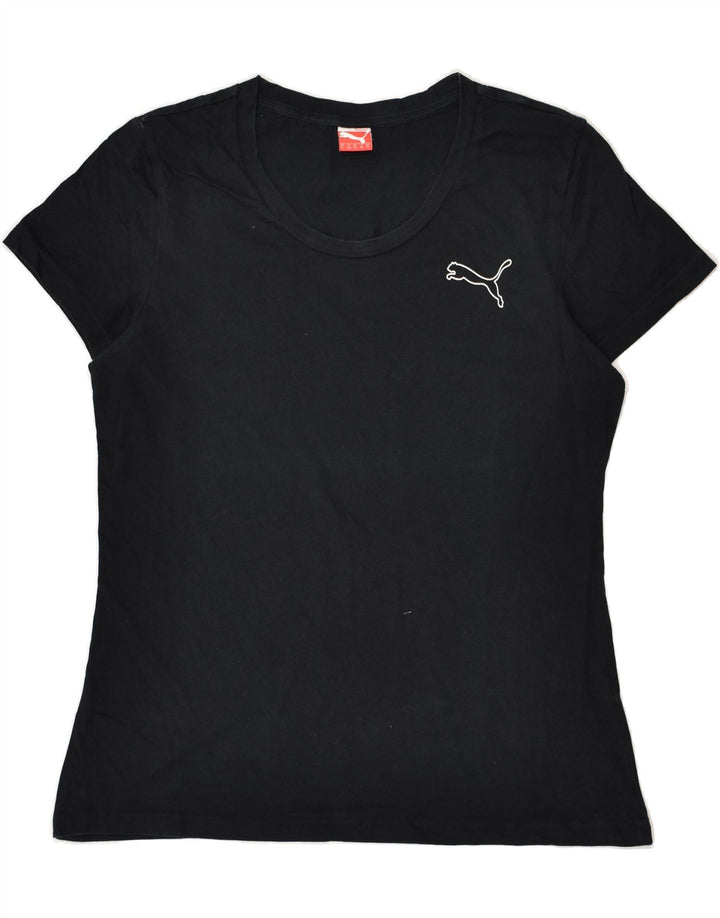 PUMA Womens T-Shirt Top UK 14 Medium Black Cotton | Vintage Puma | Thrift | Second-Hand Puma | Used Clothing | Messina Hembry 