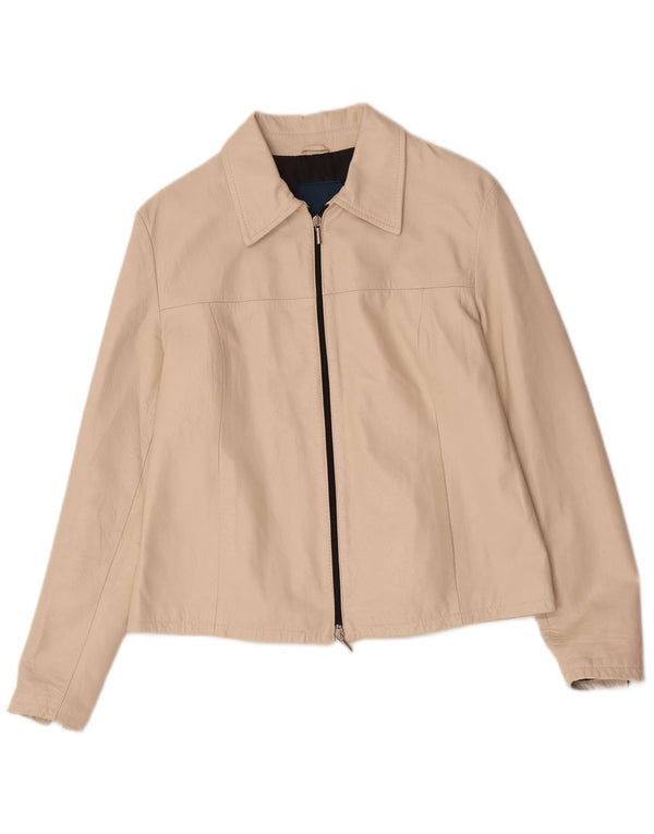 Vintage Womens Leather Jacket UK 14 Medium Beige Leather