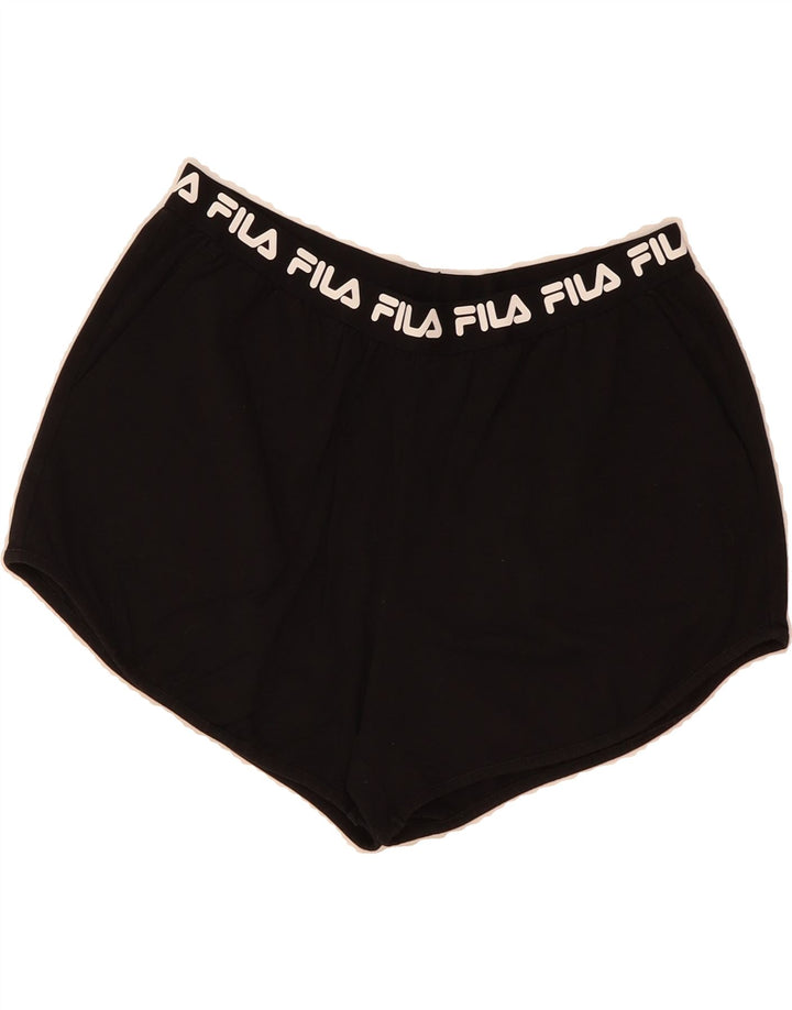 FILA Womens Graphic Sport Shorts UK 14 Medium Black Cotton Vintage Fila and Second-Hand Fila from Messina Hembry 