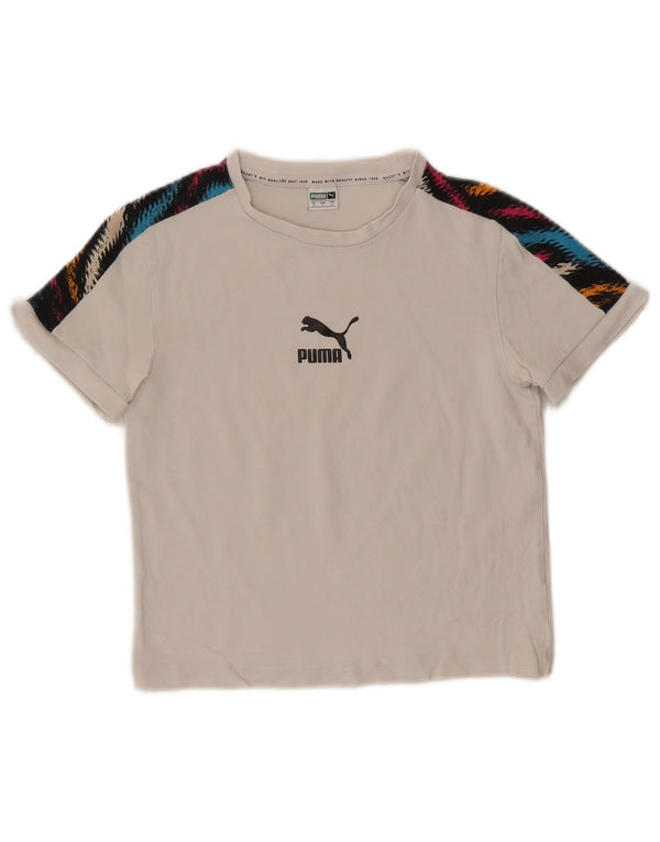 Puma Womens Crop Graphic T-Shirt Top UK 8 Small White Colourblock