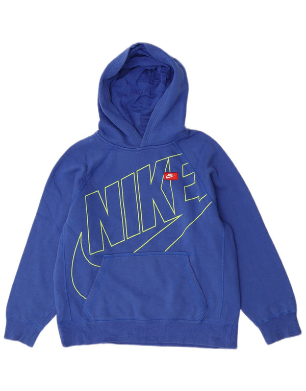 Nike Boys Graphic Hoodie Jumper 12-13 Years Large Blue Cotton