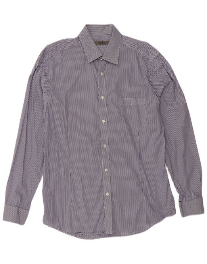 Reiss Mens Shirt Large Navy Blue Pinstripe Cotton