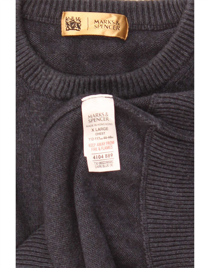Marks & Spencer Mens Crew Neck Jumper Sweater XL Navy Blue Cotton