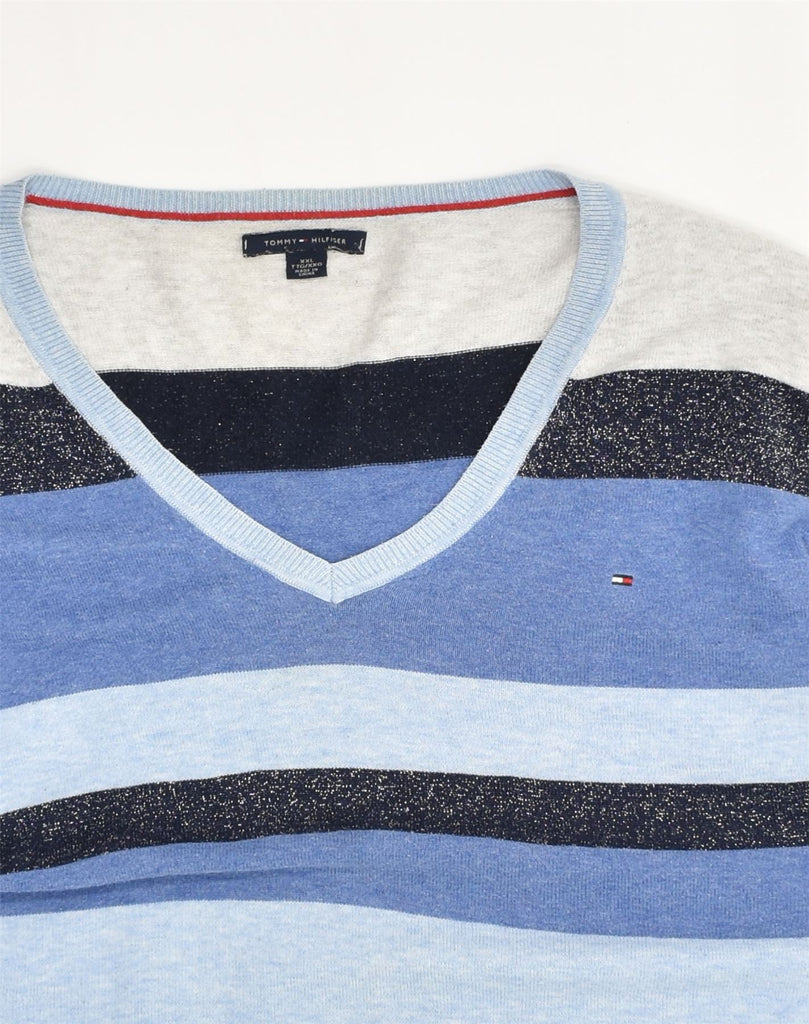 TOMMY HILFIGER Womens V-Neck Jumper Sweater UK 20 2XL Blue Striped | Vintage Tommy Hilfiger | Thrift | Second-Hand Tommy Hilfiger | Used Clothing | Messina Hembry 