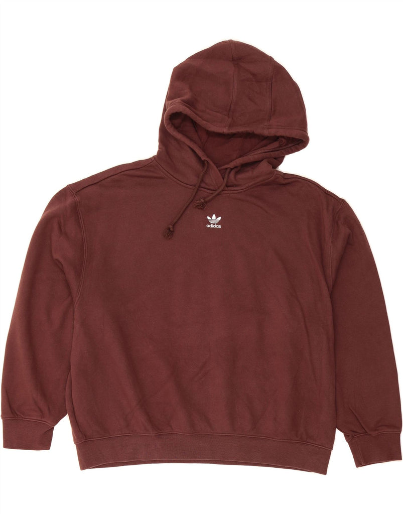 ADIDAS Womens Oversized Hoodie Jumper UK 12/14 Medium Burgundy Cotton Vintage Adidas and Second-Hand Adidas from Messina Hembry 