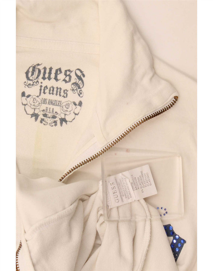 Guess Womens Graphic Tracksuit Top Jacket UK 10 Small White Cotton