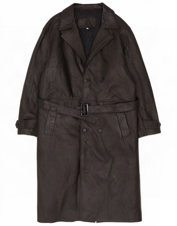 Vintage Mens Double Breasted Leather Coat UK 42 XL Black