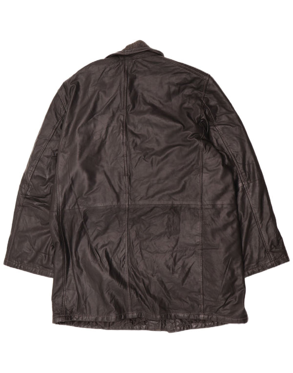 Vintage Mens Leather Coat IT 58 4XL Black Leather