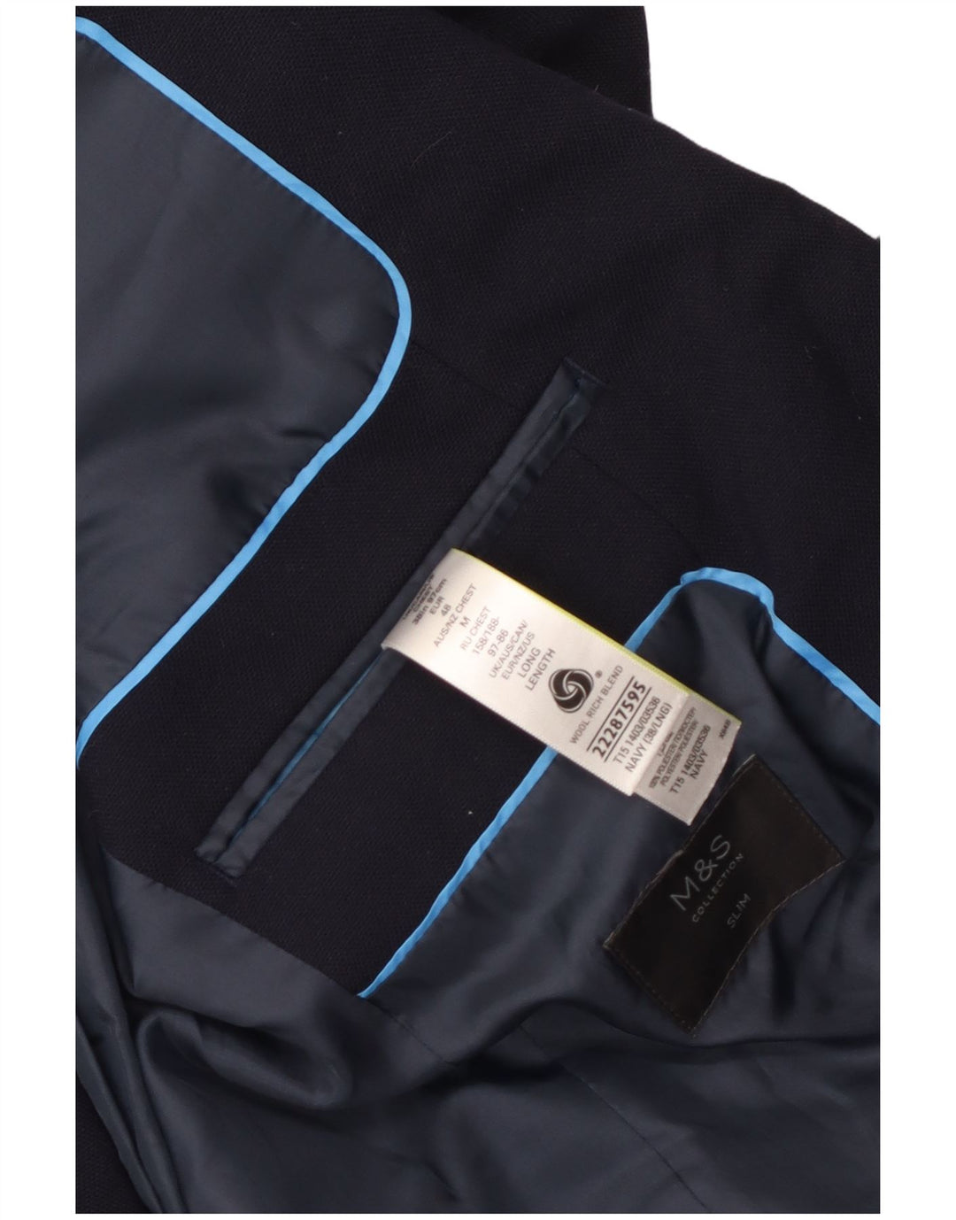 Marks & Spencer Mens 2 Button Slim Fit Blazer Jacket UK 38 Medium Navy Blue