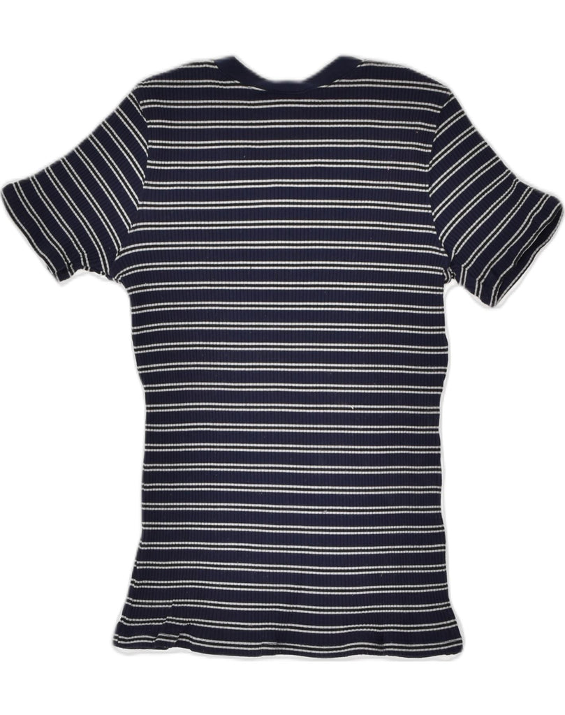 CHAMPION Womens T-Shirt Top UK 12 Medium Navy Blue Striped Nylon | Vintage | Thrift | Second-Hand | Used Clothing | Messina Hembry 