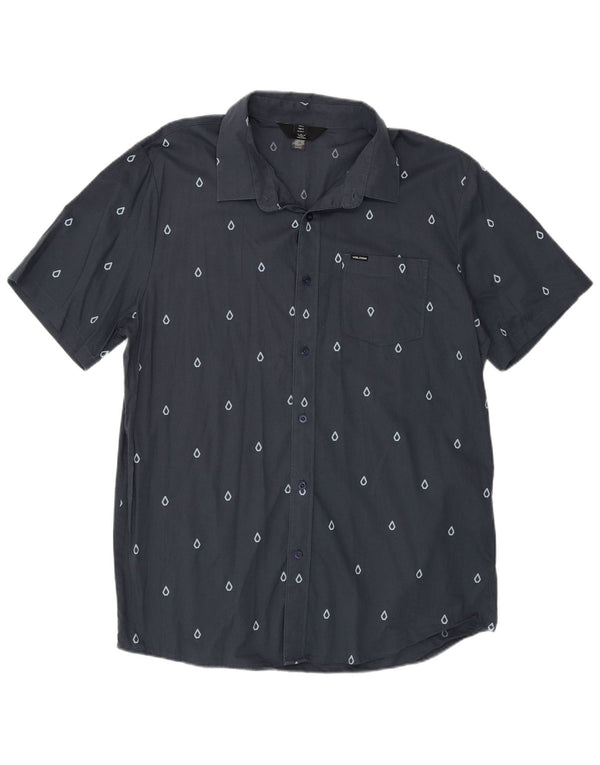Volcom Mens Short Sleeve Shirt Large Grey Spotted Cotton