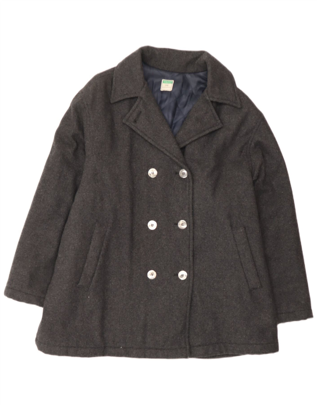 BENETTON Womens Double Breasted Coat UK 18 XL Grey Wool