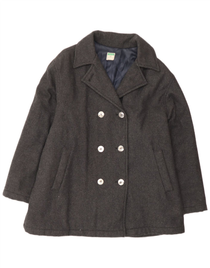 BENETTON Womens Double Breasted Coat UK 18 XL Grey Wool
