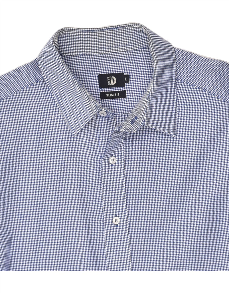 DACK'S Mens Slim Fit Shirt Large Blue Houndstooth Cotton | Vintage Dack's | Thrift | Second-Hand Dack's | Used Clothing | Messina Hembry 