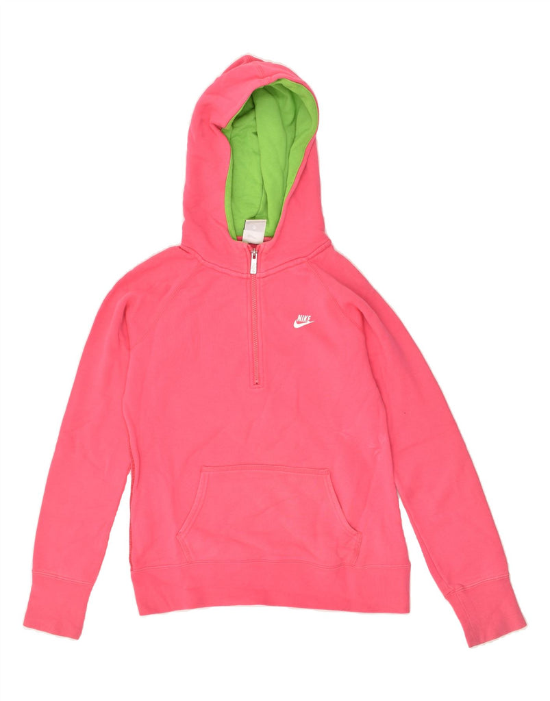 NIKE Girls 1/4 Zip Hoodie Jumper 13-14 Years XL Pink Cotton | Vintage Nike | Thrift | Second-Hand Nike | Used Clothing | Messina Hembry 