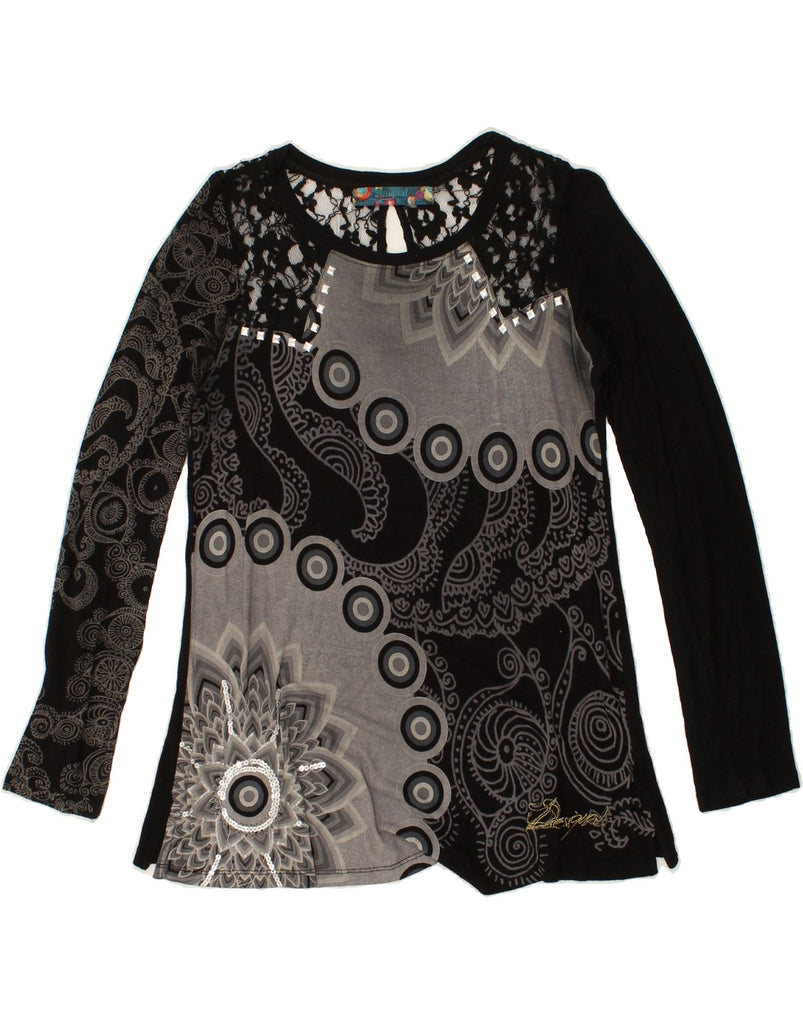 DESIGUAL Womens Graphic Top Long Sleeve UK 12 Medium Black Paisley Viscose | Vintage Desigual | Thrift | Second-Hand Desigual | Used Clothing | Messina Hembry 