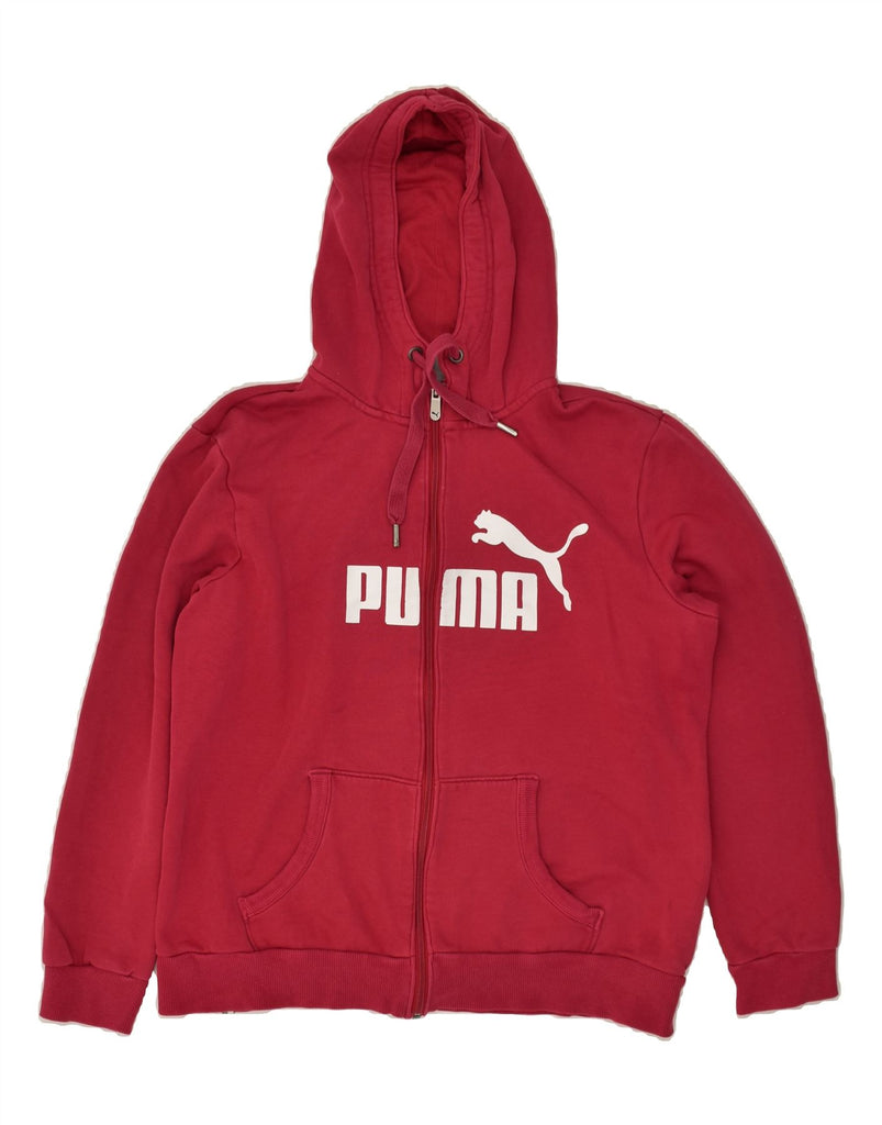 PUMA Womens Graphic Zip Hoodie Sweater UK 16 Large Red Polyester | Vintage Puma | Thrift | Second-Hand Puma | Used Clothing | Messina Hembry 