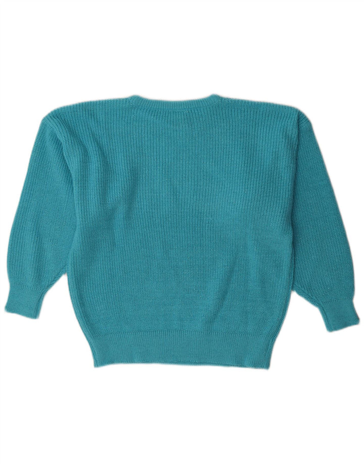Canda Womens Oversized Crew Neck Jumper Sweater UK 10 Small Blue Acrylic