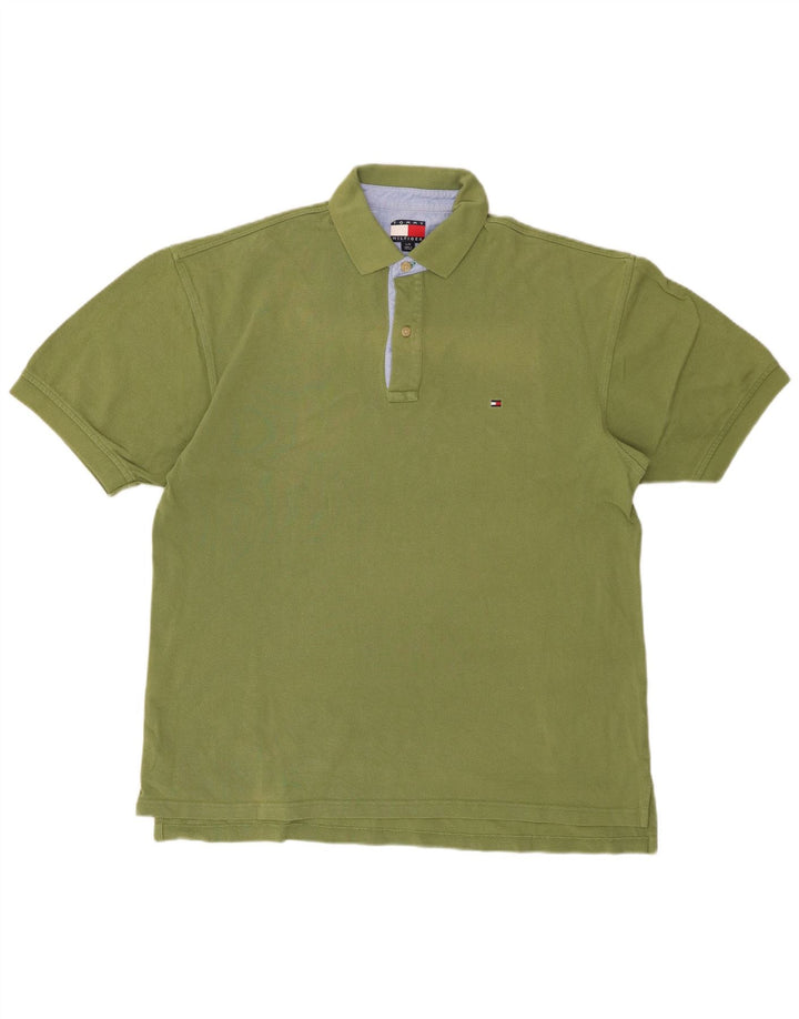 TOMMY HILFIGER Mens Polo Shirt Large Green Cotton