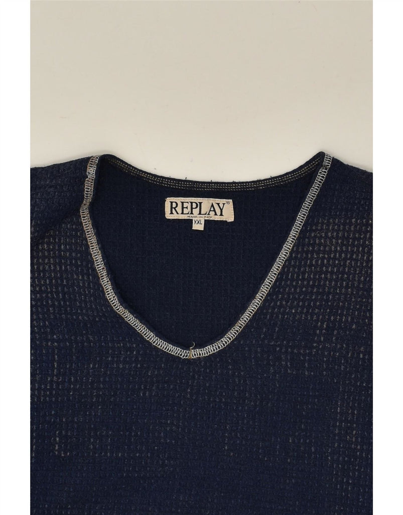 REPLAY Mens V-Neck Jumper Sweater 2XL Navy Blue Vintage Replay and Second-Hand Replay from Messina Hembry 