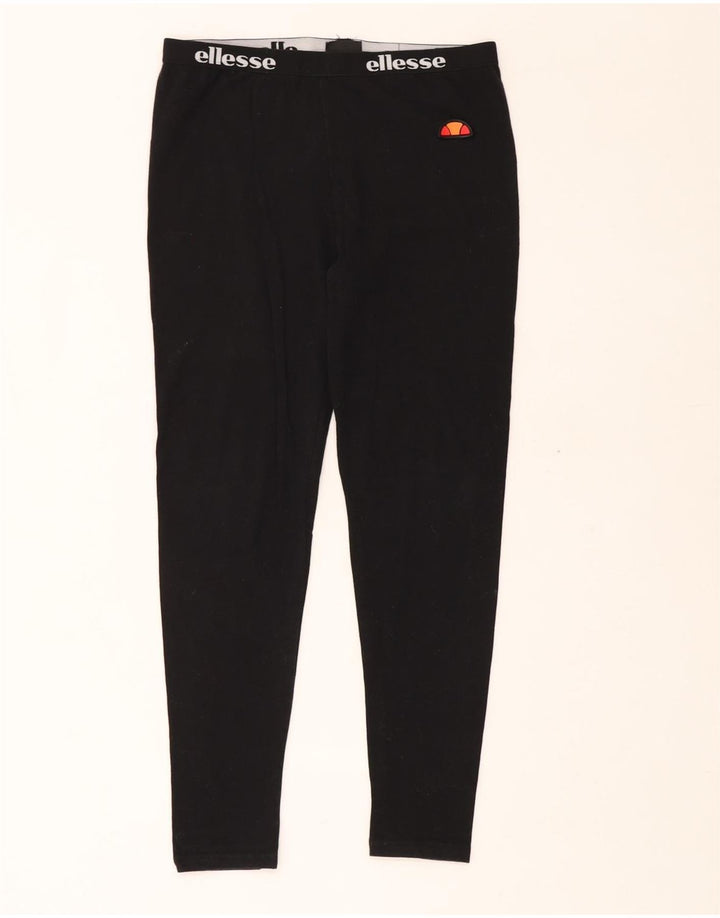 ELLESSE Womens Graphic Leggings UK 12 Medium  Black Cotton