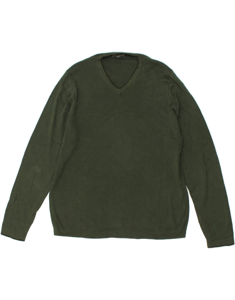 EDDIE BAUER Mens V-Neck Jumper Sweater Medium Green Cotton | Vintage Eddie Bauer | Thrift | Second-Hand Eddie Bauer | Used Clothing | Messina Hembry 