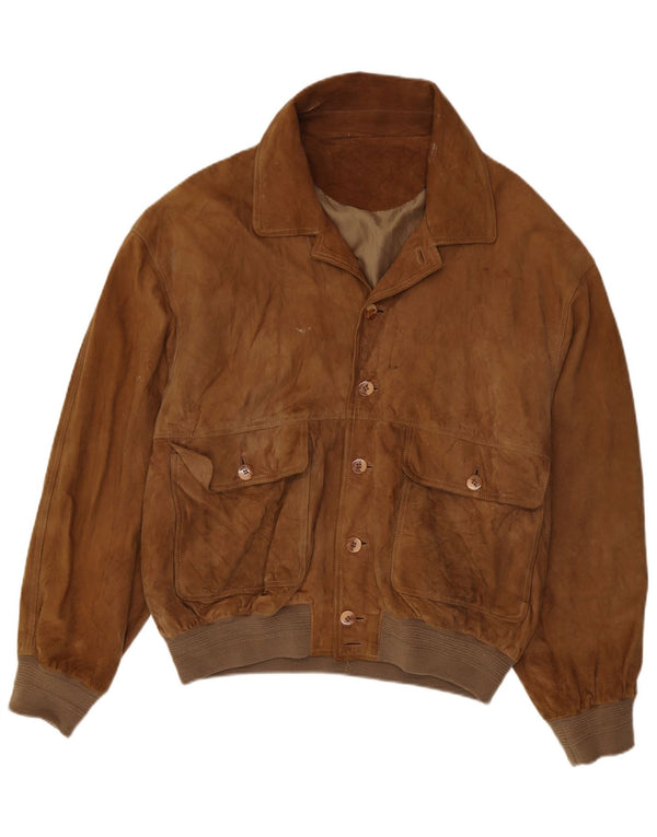 Meucci Mens Suede Bomber Jacket UK 40 Large Brown Leather