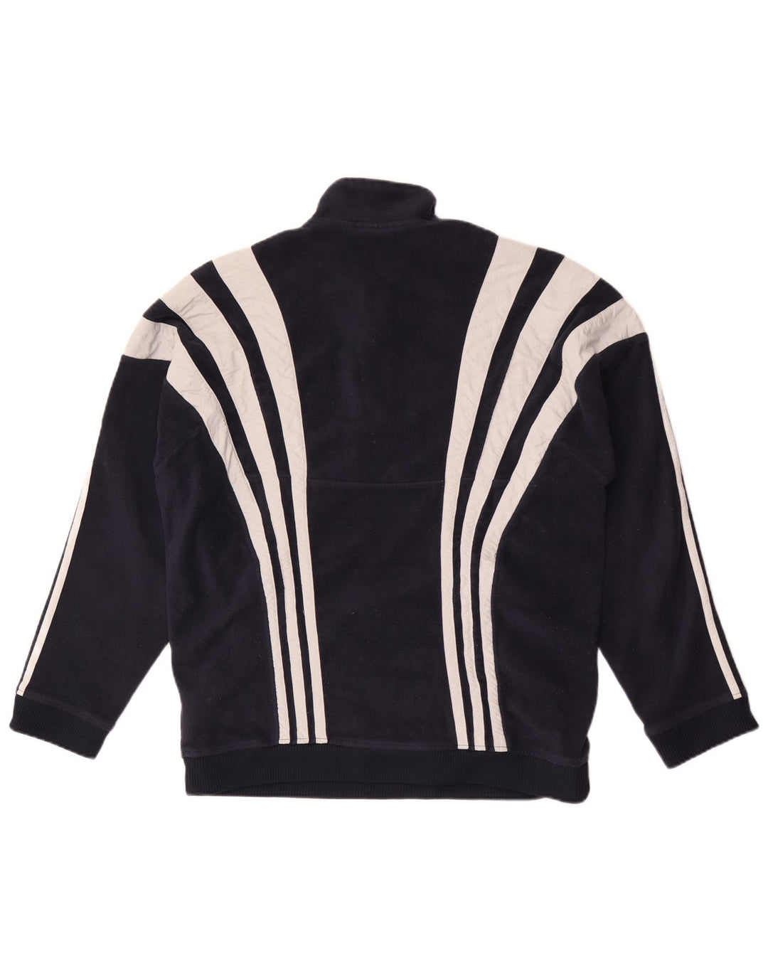 ADIDAS Mens Zip Neck Fleece Jumper Large Navy Blue Colourblock Polyester