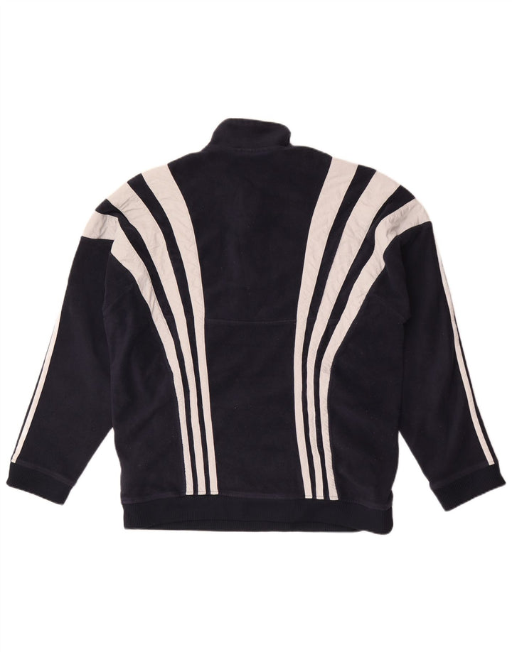 ADIDAS Mens Zip Neck Fleece Jumper Large Navy Blue Colourblock Polyester