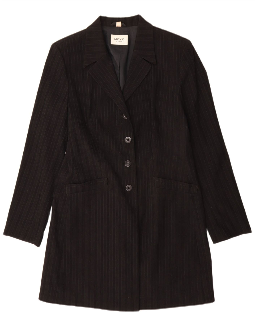 Mexx Womens Overcoat UK 16 Large Black Striped Polyester