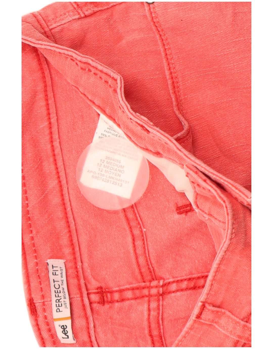 Lee Womens Perfect Fit Denim Shorts US 12 Large W30 Pink Cotton