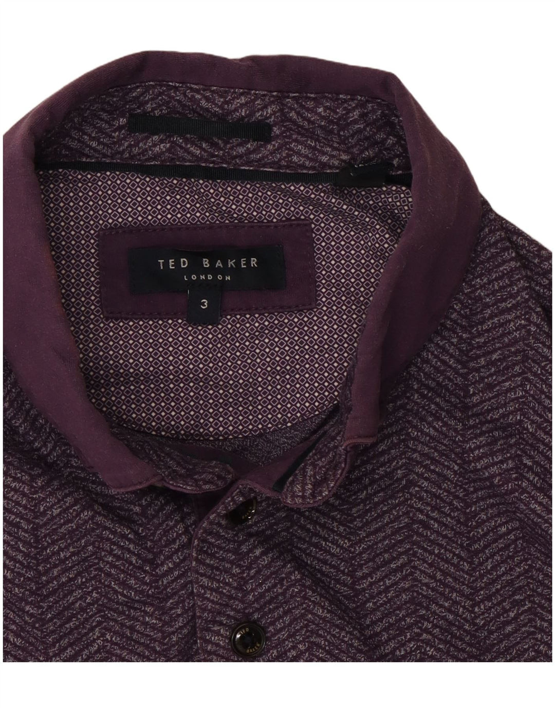 Ted Baker Mens Polo Shirt Size 3 Medium Purple Herringbone