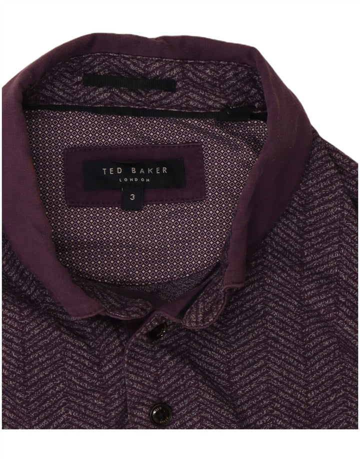 Ted Baker Mens Polo Shirt Size 3 Medium Purple Herringbone