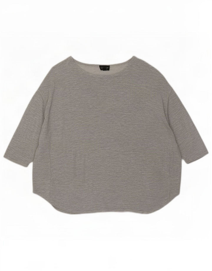 Topshop Womens Oversized Top 3/4 Sleeve UK 12 Medium Grey Viscose