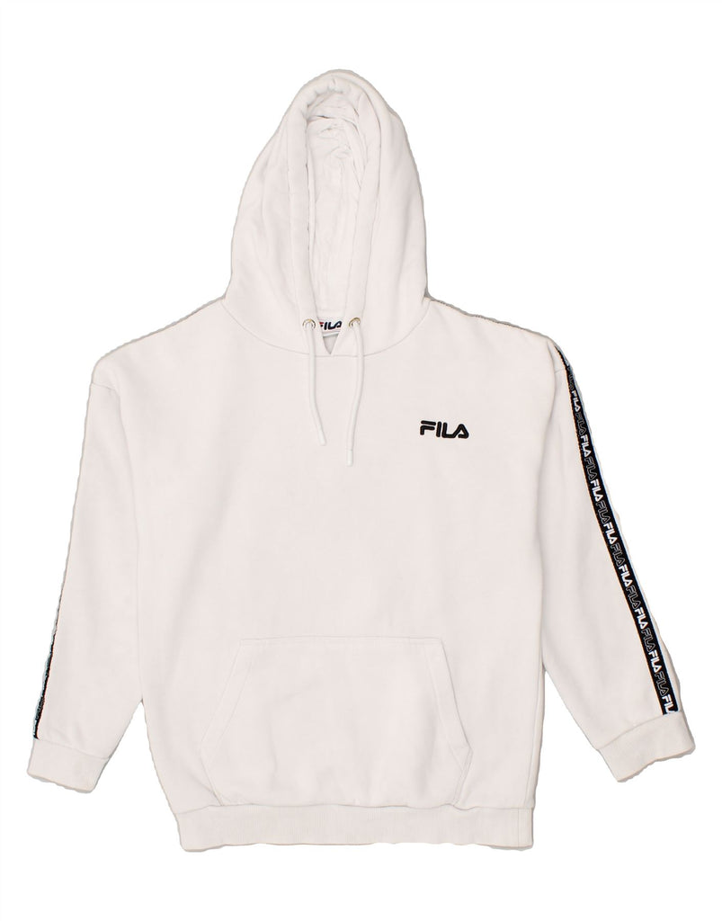 FILA Girls Oversized Graphic Hoodie Jumper 7-8 Years XS White Cotton | Vintage Fila | Thrift | Second-Hand Fila | Used Clothing | Messina Hembry 