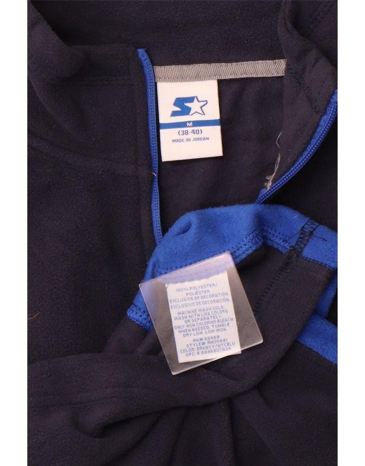 STARTER Mens Zip Neck Fleece Jumper UK 38/40 Medium Navy Blue Colourblock