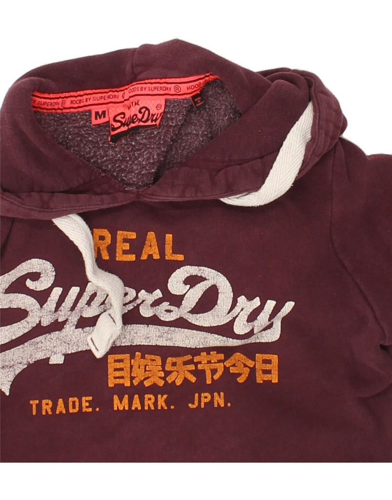 SUPERDRY Womens Graphic Hoodie Jumper UK 14 Medium Maroon Cotton | Vintage Superdry | Thrift | Second-Hand Superdry | Used Clothing | Messina Hembry 