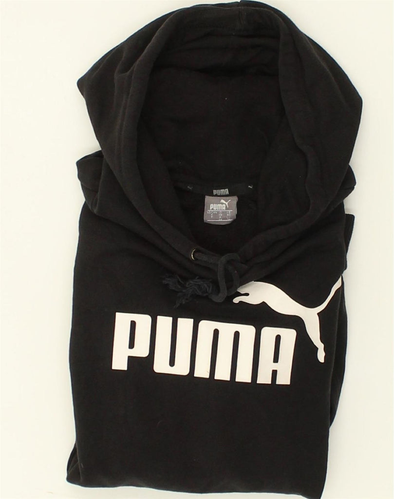 PUMA Womens Graphic Hoodie Jumper UK 10 Small Black Cotton | Vintage Puma | Thrift | Second-Hand Puma | Used Clothing | Messina Hembry 