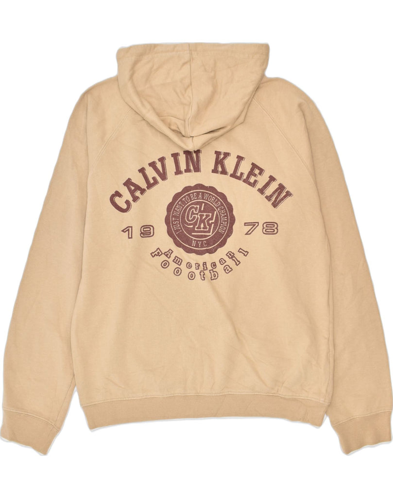 CALVIN KLEIN Girls Graphic Zip Hoodie Sweater 11-12 Years Beige Cotton | Vintage | Thrift | Second-Hand | Used Clothing | Messina Hembry 