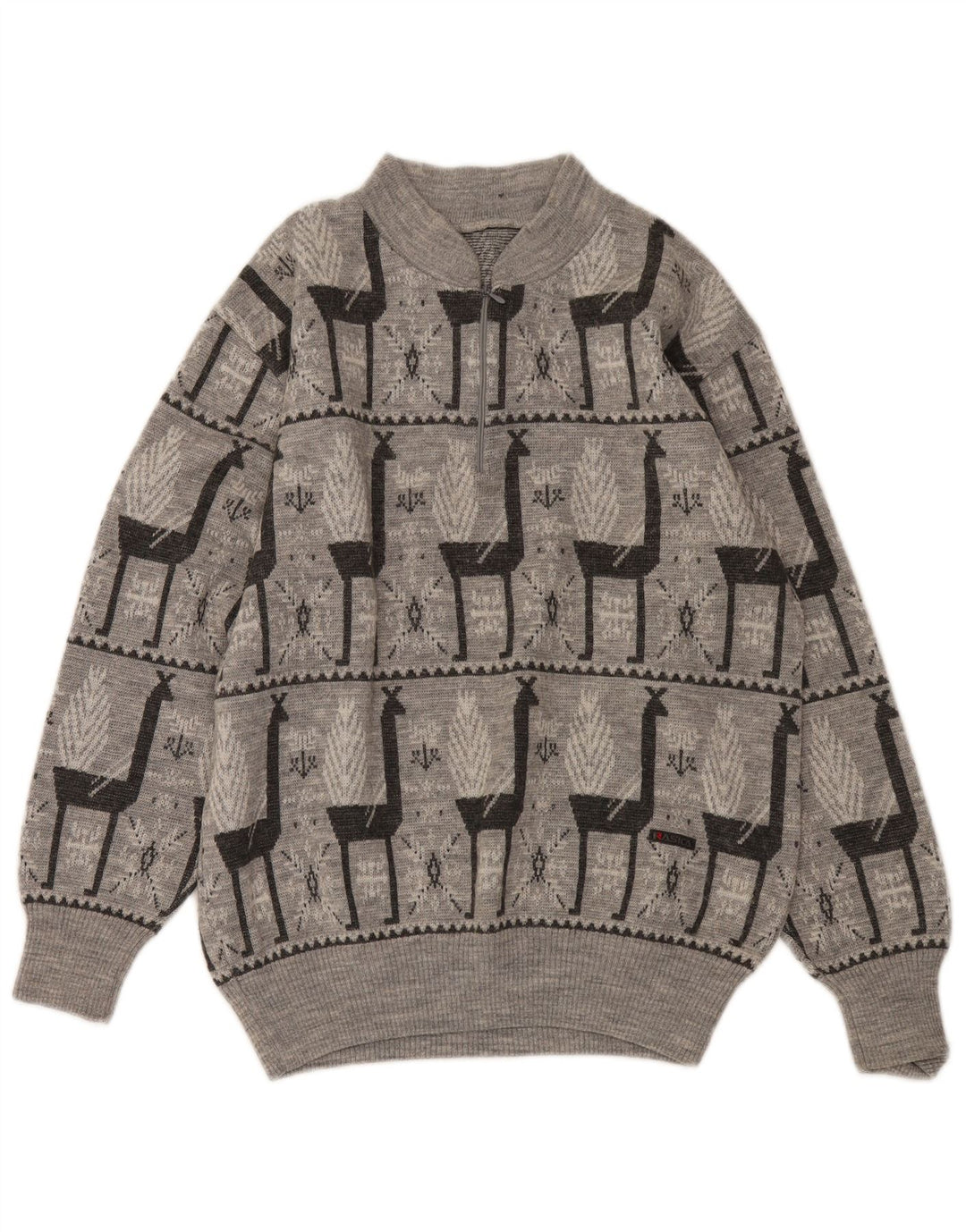 VINTAGE Mens Zip Neck Jumper Sweater IT 52 Large Grey Fair Isle