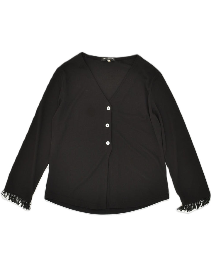 CELLOPHANE Womens Shirt Blouse UK 12 Medium Black Polyester | Vintage Cellophane | Thrift | Second-Hand Cellophane | Used Clothing | Messina Hembry 