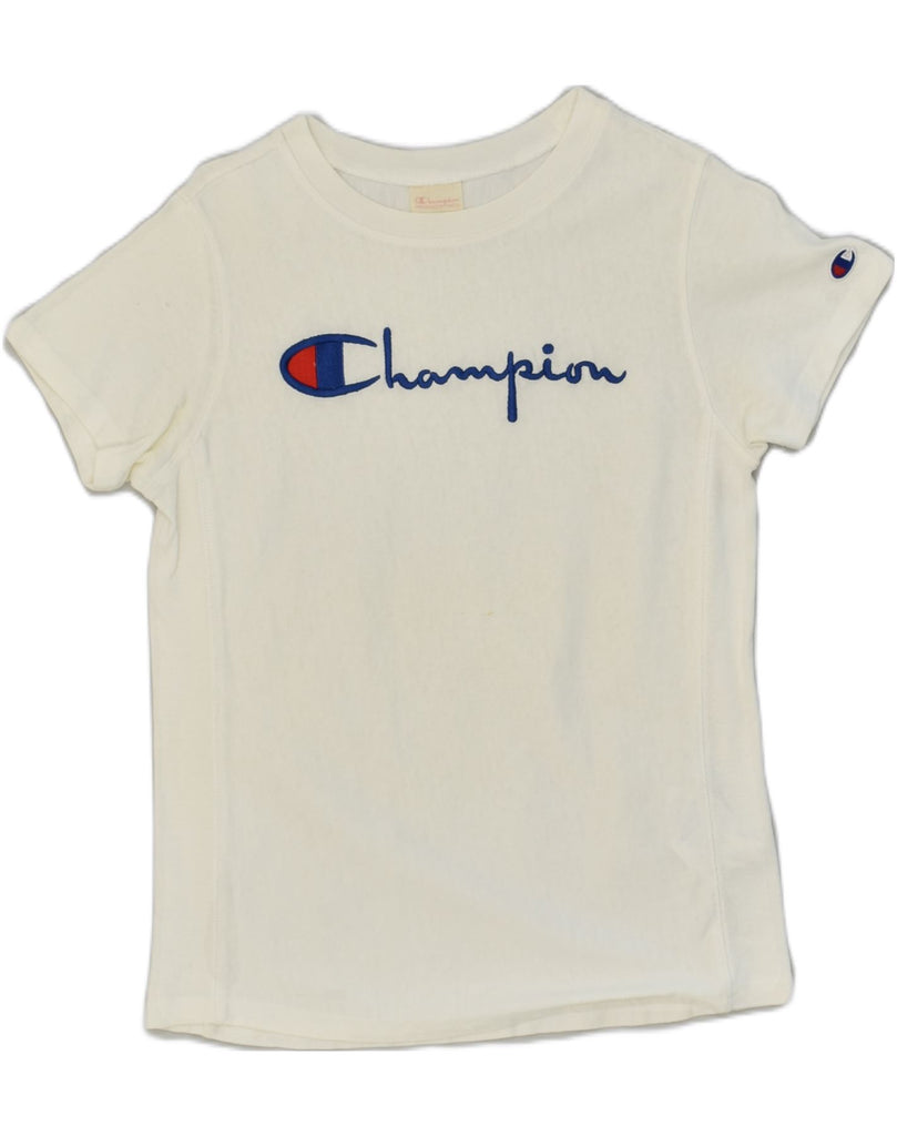 CHAMPION Womens Graphic T-Shirt Top UK  6 XS White Cotton | Vintage Champion | Thrift | Second-Hand Champion | Used Clothing | Messina Hembry 