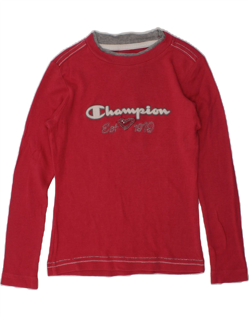 CHAMPION Girls Graphic Top Long Sleeve 5-6 Years XS  Red | Vintage Champion | Thrift | Second-Hand Champion | Used Clothing | Messina Hembry 