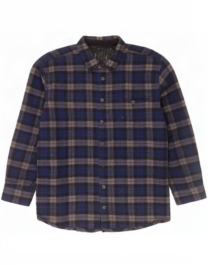 Vintage Mens Lumberjack Flannel Shirt Medium Navy Blue Chevron Cotton