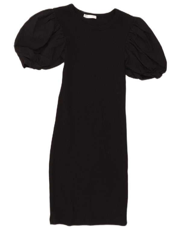 Zara Womens Short Sleeves Jumper Dress UK 8 Small Black Cotton