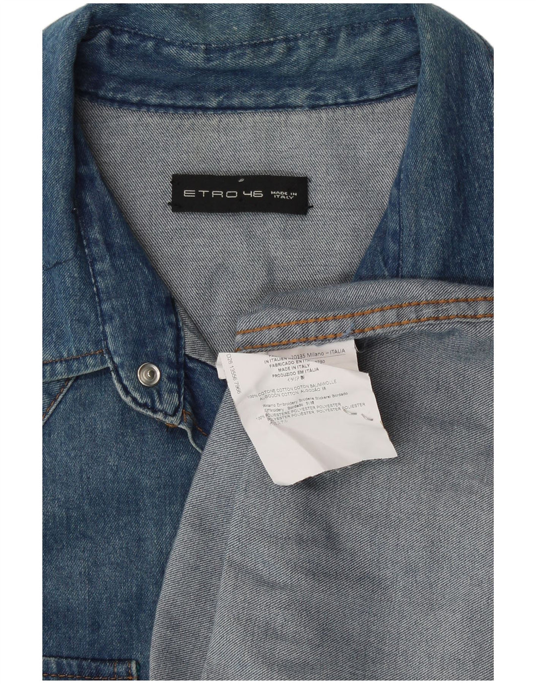 Etro Womens Oversized Denim Shirt IT 46 Large Blue Floral Cotton